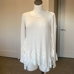 Ivory Waffle Lace Knit Top-Like New
